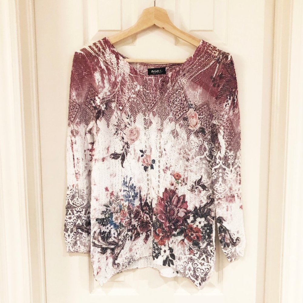 Pretty Italian Floral Loose Knit Sweater - Italy